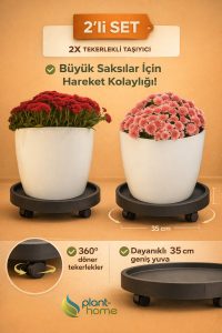 2’li Set Tekerlekli Saksı Altlığı – Bitki, Damacana ve Hava Difüzörü İçin Çok Amaçlı Taşıyıcı