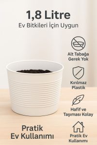 5’li 1,8 L Dekoratif Kırılmaz Saksı Seti + 10 L Premium Bitki Toprağı (Cocopeat & Perlitli) - Görsel 5