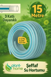 Şeffaf Su Hortumu 15 Metre 1/2 İnç 3 Katlı PVC Bahçe Sulama Hortum