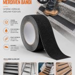 5 Cm x 10 Mt Kaymaz Merdiven Bandı Siyah | Güçlü Yapışkanlı Kaydırmaz Zemin ve Merdiven Güvenlik Bandı