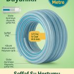 Şeffaf Su Hortumu 30 Metre 1/2 İnç (12,5 mm) 3 Katlı Dayanıklı PVC Bahçe Hortumu
