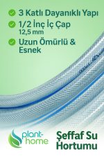 Şeffaf Su Hortumu 30 Metre 1/2 İnç (12,5 mm) 3 Katlı Dayanıklı PVC Bahçe Hortumu - Görsel 3