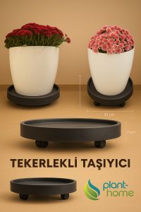 (1 ADET) 35 cm Tekerlekli Saksı Altlığı –Yük Taşıyıcı, Saksı - Damacana - Hava Temizleyici - Tüp - Görsel 2