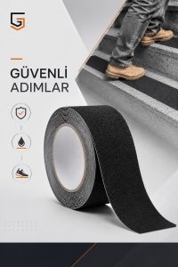 5 Cm x 10 Mt Kaymaz Merdiven Bandı Siyah | Güçlü Yapışkanlı Kaydırmaz Zemin ve Merdiven Güvenlik Bandı - Görsel 3
