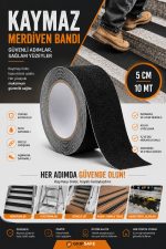 5 Cm x 10 Mt Kaymaz Merdiven Bandı Siyah | Güçlü Yapışkanlı Kaydırmaz Zemin ve Merdiven Güvenlik Bandı - Görsel 4