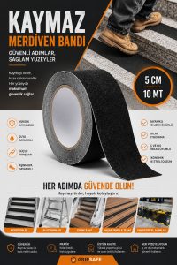 5 Cm x 10 Mt Kaymaz Merdiven Bandı Siyah | Güçlü Yapışkanlı Kaydırmaz Zemin ve Merdiven Güvenlik Bandı - Görsel 4