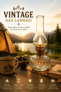 Vintage Gaz Lambası Kamp Lambası Dekoratif Nostaljik Aydınlatma Karavan ve Balkon Kullanımı