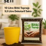 Saksı Değişim Seti – 10 Litre Böcek Sinek Yapmayan Organik Çiçek Toprağı + 9,5 Litre Dekoratif Saksı