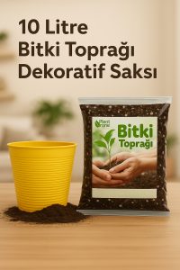 Saksı Değişim Seti – 10 Litre Böcek Sinek Yapmayan Organik Çiçek Toprağı + 9,5 Litre Dekoratif Saksı - Görsel 2