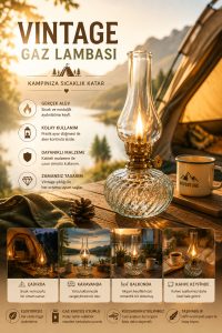 Vintage Gaz Lambası Kamp Lambası Dekoratif Nostaljik Aydınlatma Karavan ve Balkon Kullanımı - Görsel 2