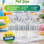3 Adet Boş Şeffaf Sprey Şişe Seti - Kimyasallara Dayanıklı 500 ml Fısfıs Şişe