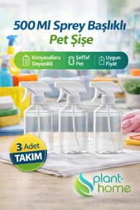 3 Adet Boş Şeffaf Sprey Şişe Seti - Kimyasallara Dayanıklı 500 ml Fısfıs Şişe