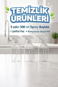 3 Adet Boş Şeffaf Sprey Şişe Seti - Kimyasallara Dayanıklı 500 ml Fısfıs Şişe - Görsel 4