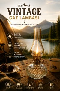 Vintage Gaz Lambası Kamp Lambası Dekoratif Nostaljik Aydınlatma Karavan ve Balkon Kullanımı - Görsel 4
