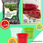 Kapya Biber Yetiştirme Seti – Kapya Biber Tohumu + Karışımlı Fide Toprağı + 3’lü Drenajlı Saksı