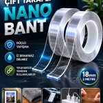 2'li Set Çift Taraflı Nano Bant 18mm x 2 Metre Güçlü Yapışkan Şeffaf İz Bırakmayan Yıkanabilir Montaj Bandı