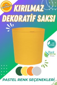 ( BÜYÜK BOY SAKSI ) Sarı DELİKSİZ 9.5 Litre Dekoratif Bitki Saksısı – İç-Dış Mekan İçin Uygun