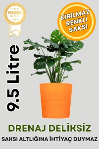 Turuncu Direnajlı 9.5 Litre Dekoratif Bitki Saksısı – İç-Dış Mekan Bitkileri İçin Uygun Saksı - Görsel 2