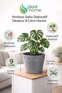 Büyük Boy 9.8 Litre Frost Grey Saksı – İç ve Dış Mekan Uyumlu Dekoratif Saksı - Görsel 2