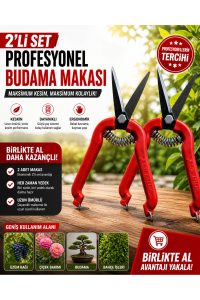 2’li Set Profesyonel Budama Makası – Keskin Çelik Bıçaklı, Yaylı Sistem, Ergonomik Bahçe Makası