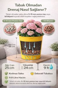 Büyük Boy 9.8 Litre Sarı Dekoratif Saksı – İç ve Dış Mekan Uyumlu Saksı - Görsel 2