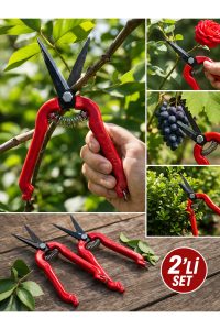 2’li Set Profesyonel Budama Makası – Keskin Çelik Bıçaklı, Yaylı Sistem, Ergonomik Bahçe Makası - Görsel 4