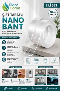 2'li Set Çift Taraflı Nano Bant 18mm x 2 Metre Güçlü Yapışkan Şeffaf İz Bırakmayan Yıkanabilir Montaj Bandı - Görsel 3