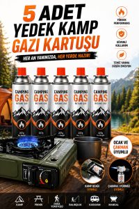 5 Adet Kamp Gaz Kartuşu 400 ML | Kartuşlu Ocak ve Pürmüz Uyumlu | Butan Gaz Tüpü | Yedek Kamp Gazı Seti - Görsel 3