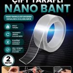 Extra Güçlü Çift Taraflı Nano Bant 18mm 2 Metre Halı Sabitleme Duvar Çerçeve ve Aksesuar Montaj Bandı